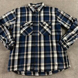 Five Brother Flannel Shirt Men's XL TALL Blue Black Plaid Heavy